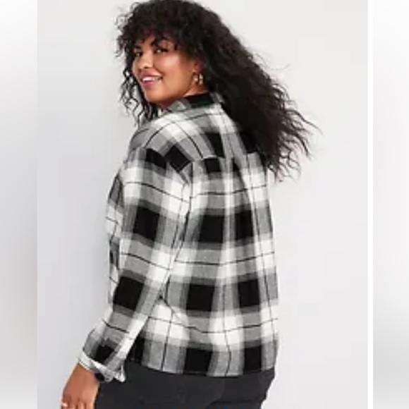 🆕 RESERVED E4L Old Navy Women’s Cropped Plaid Flannel Boyfriend Shirt TALL - Picture 2 of 14
